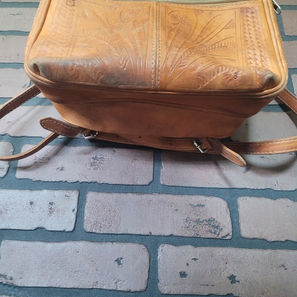 Hand Tooled Leather Mini Backpack Embossed Western Bag - Picture 2 of 7